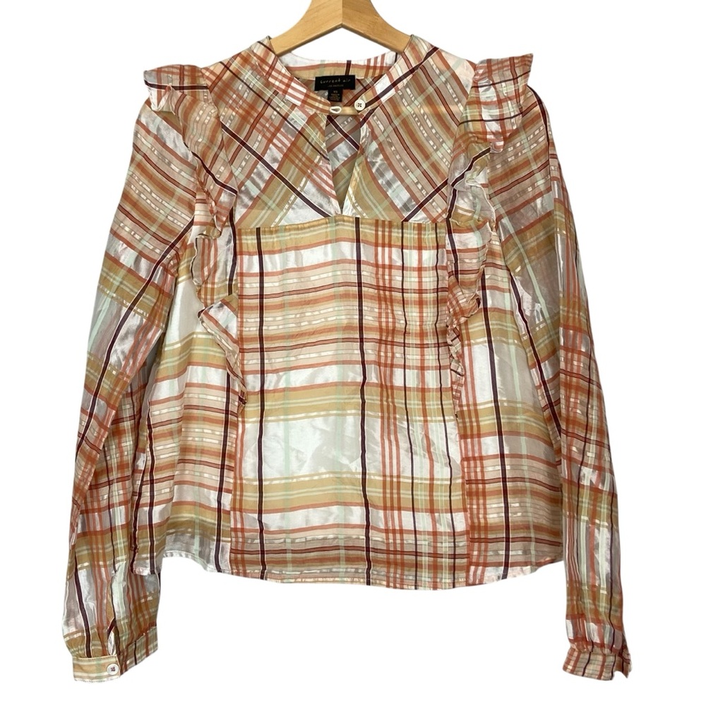 Plaid Ruffle Blouse - Multicolor plaid